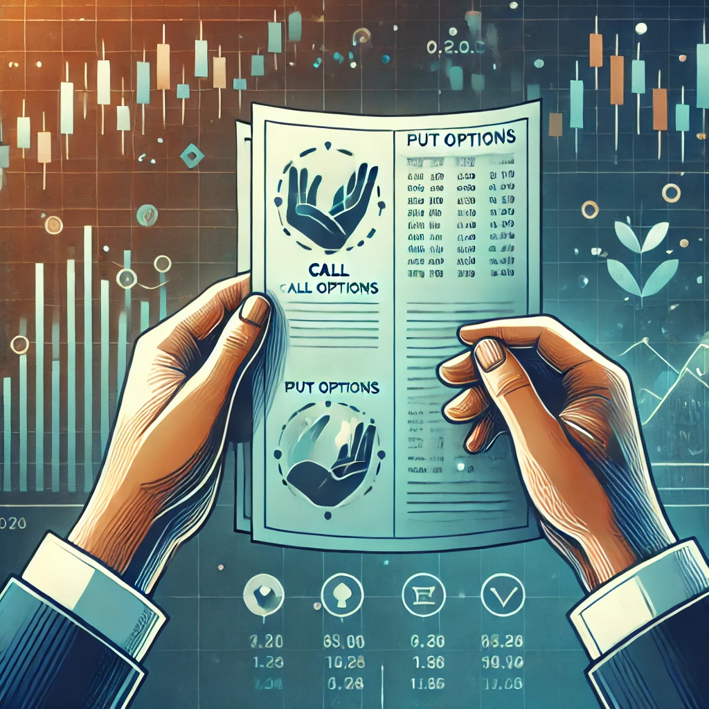 Person holding call and put options sheet