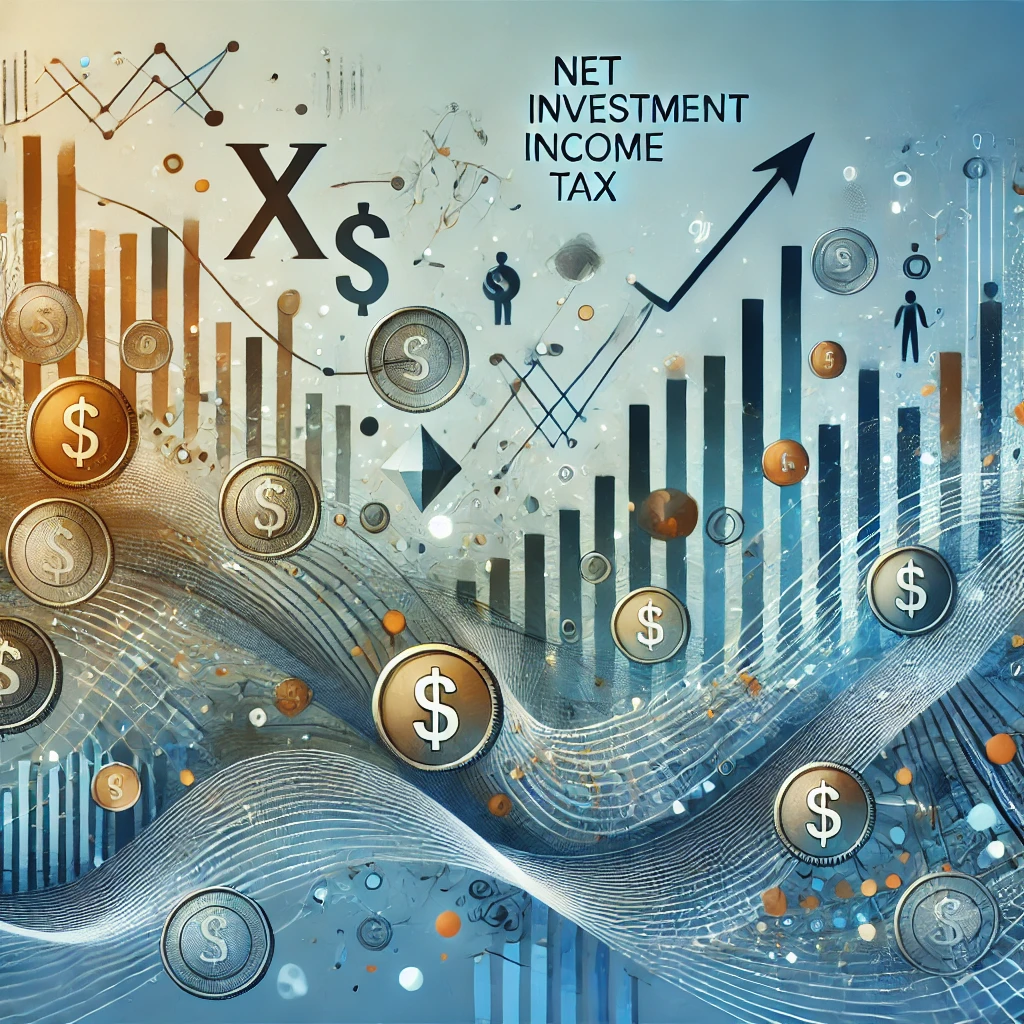 Coins and bar chart pointing upward, with net investment income tax (NIIT) text