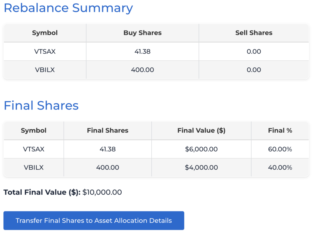 Balancing two assets