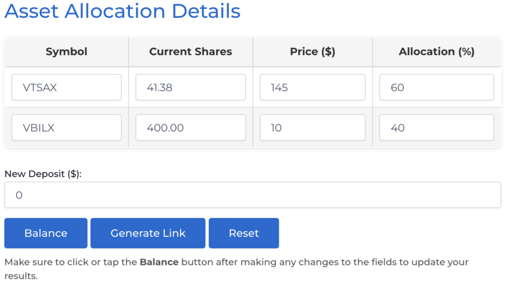 Transferring final shares to Asset Allocation Details table