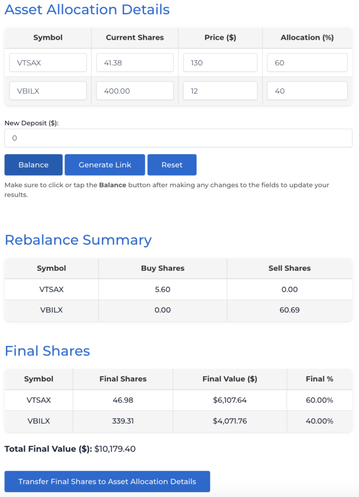 Rebalancing shares